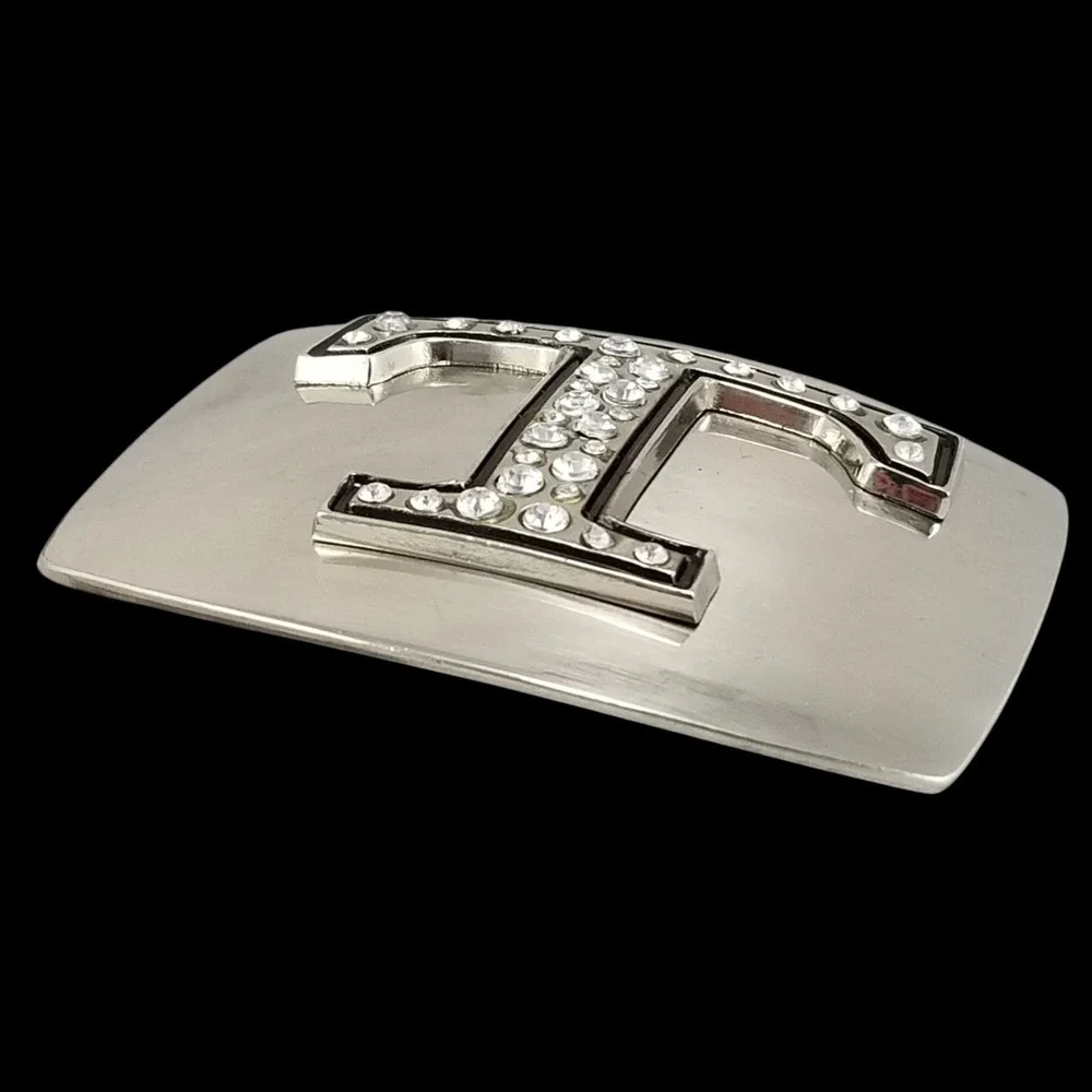 Silver Tone‎ Initial T Rhinestone Belt Buckle Letter Western Fashion Accessory